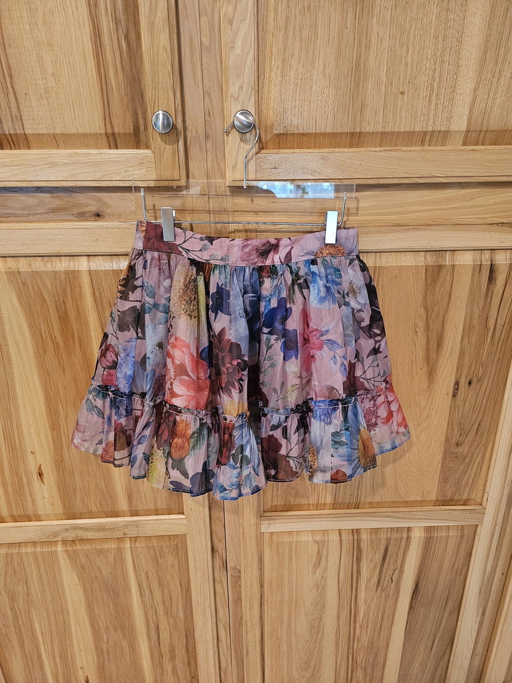 Francesca's Collections Multi-Color Floral Tiered Skater Skirt